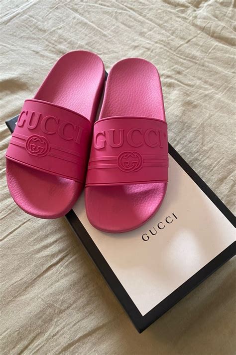 gucci pink bee heels|hot pink gucci slides.